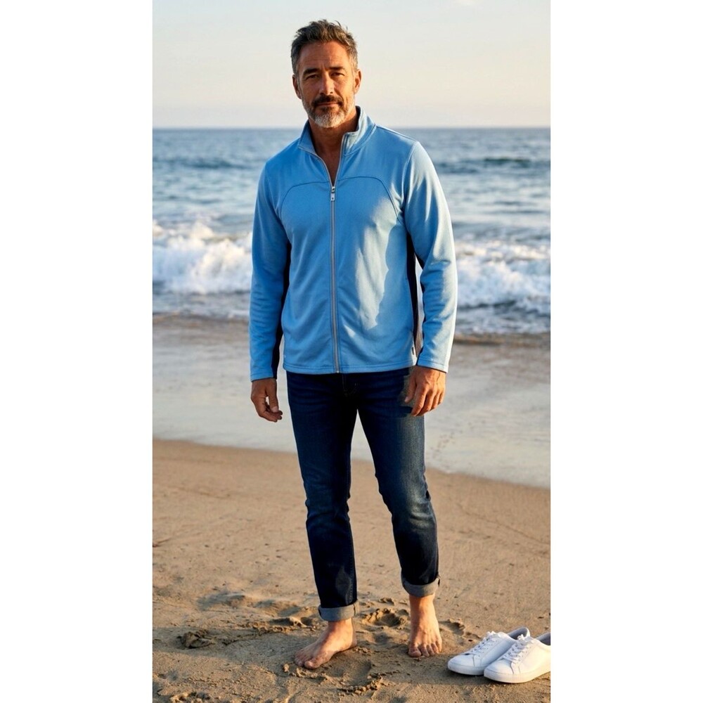 NEW Alo Coolfit Performance Full Zip Jacket Men Size Small Blue Anti-Microbial
